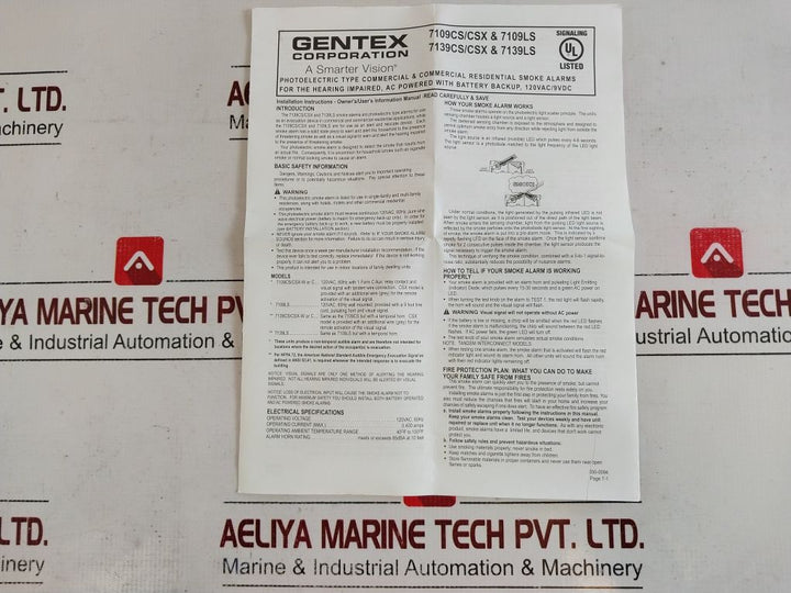 Gentex 7109Csx-c Smoke Alarm Wall