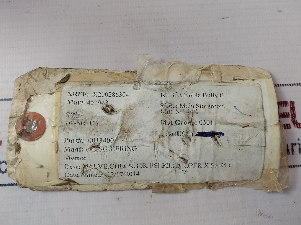 Gilmore 0013400 Valve Rev A 10K Psi Pilot Oper X S525C