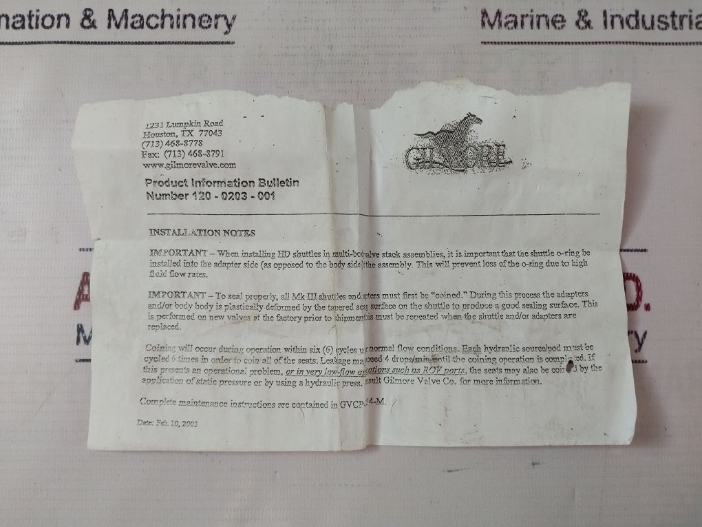 Gilmore 1-1/2” Shuttle Rev.A Valve Repair Kit 1710 6499