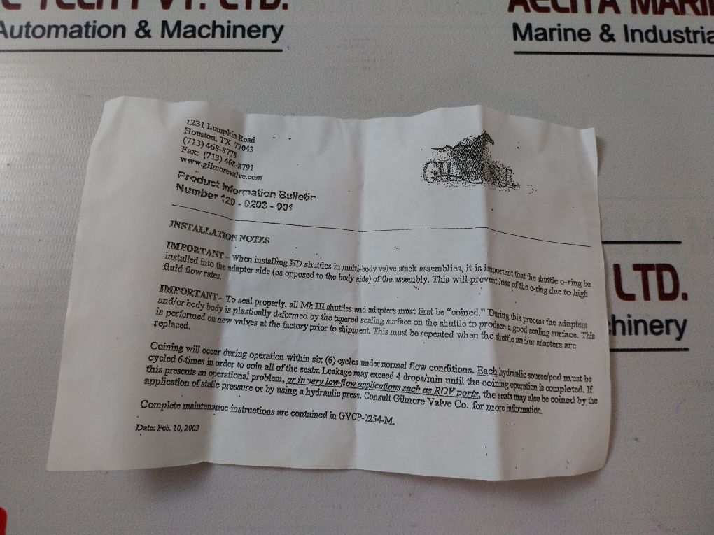 Gilmore Valve 27027 Rk Shuttle Valve Repair Kit 1/2 Inch Sae 2711899-21