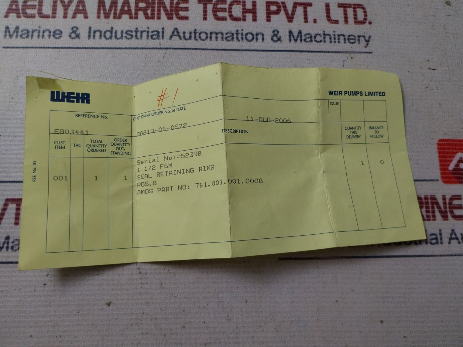 Weir Pumps Seal Retaining Ring 761.001.001.0008