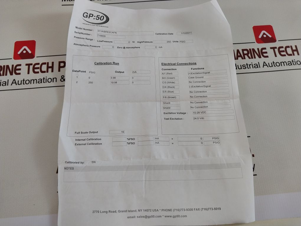 311Aibre2Cafn Pressure Transmitter Gp:50 4-20Ma 250Psi