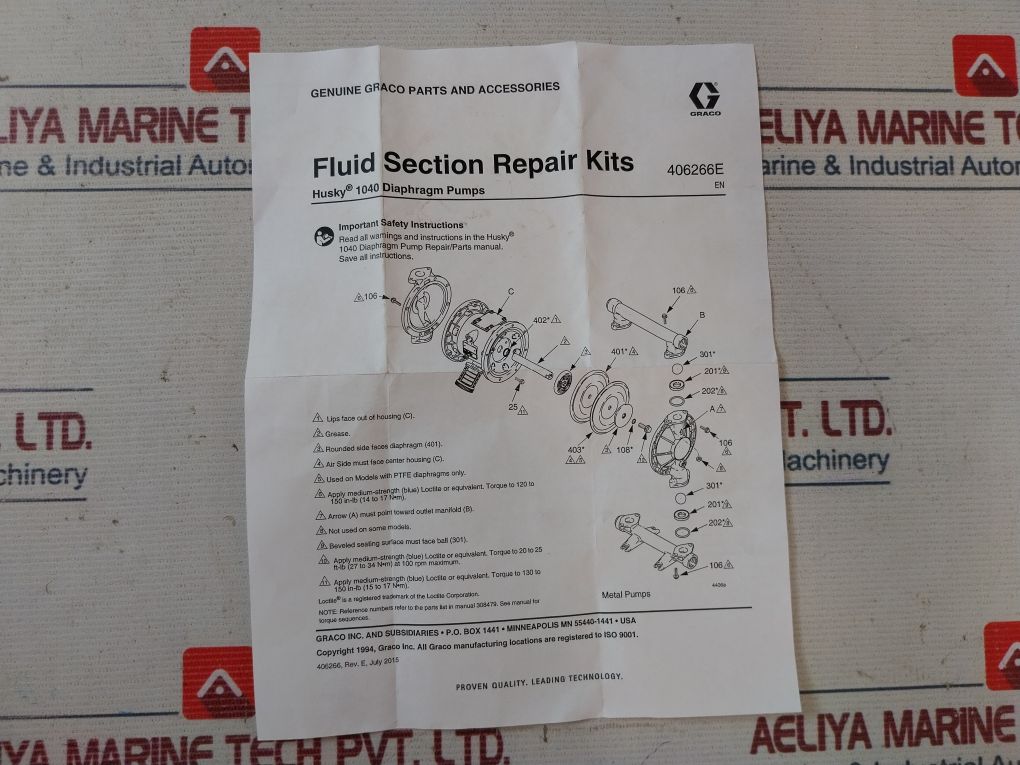 Graco D07525 Fluid Section Repair Kit