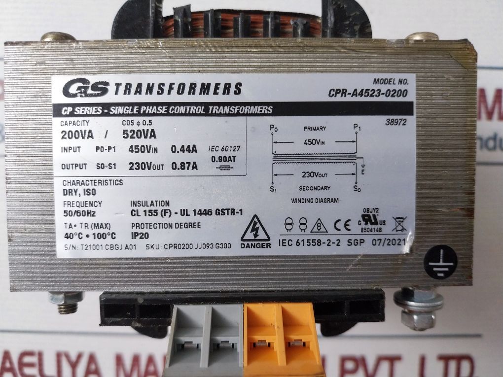 Gs Cpr-a4523-0200 Single Phase Control Transformers Ser. Cp Ip20 50/60Hz
