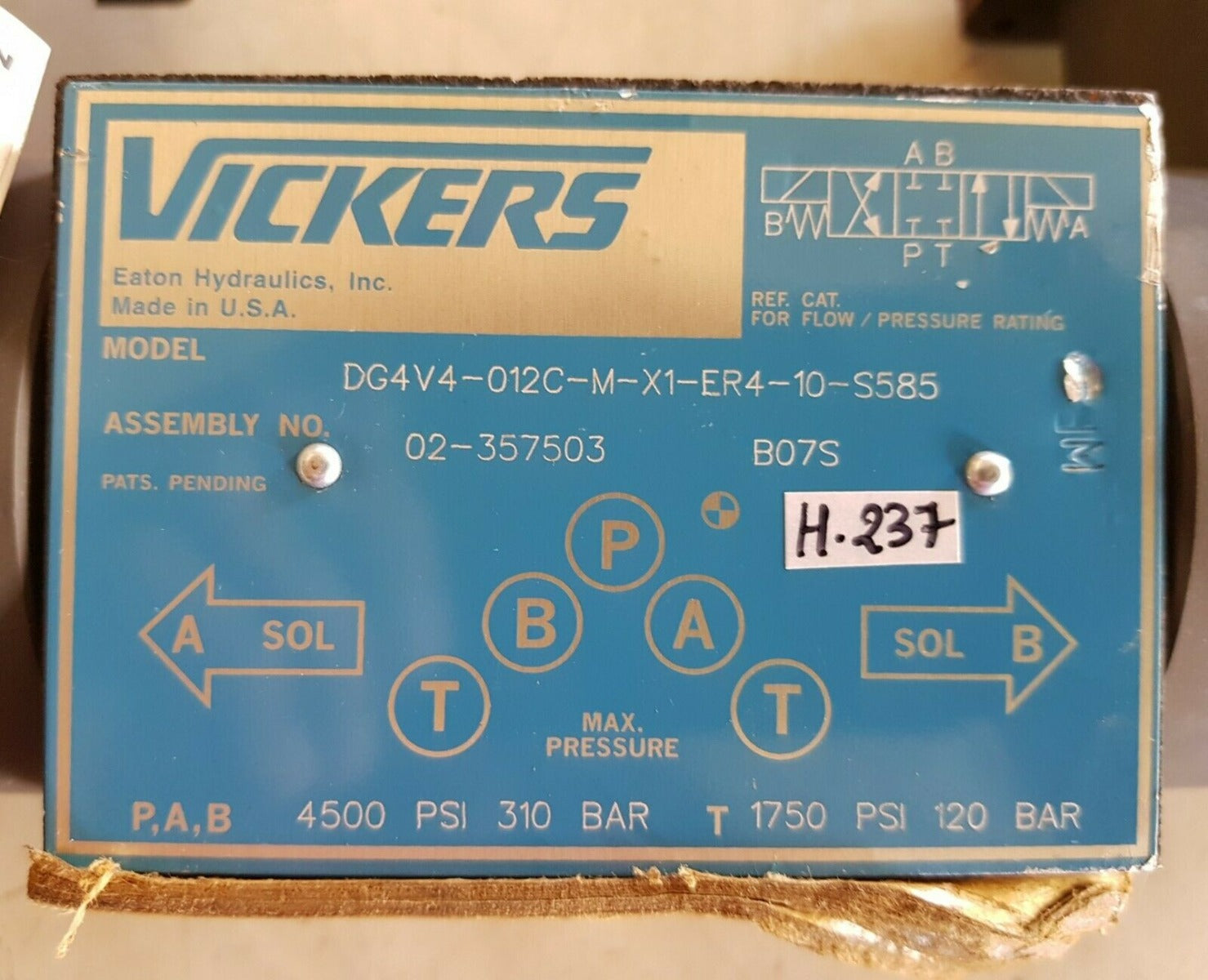 Vickers dg4v4-012c-m-x1-er4-10-s585 directional control valve