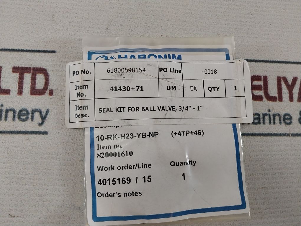 Habonim 10-rk-h23-yb-np Seal Kit For Ball Valve 3/4