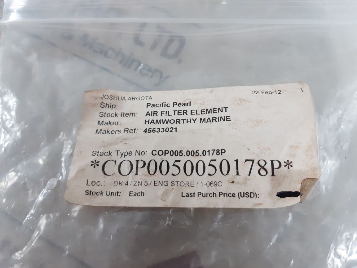 Hamworthy marine air filter air filter element