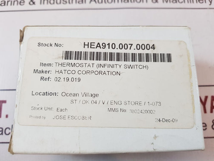 Harper-wyman 6653g0006a thermostat (infinity switch)