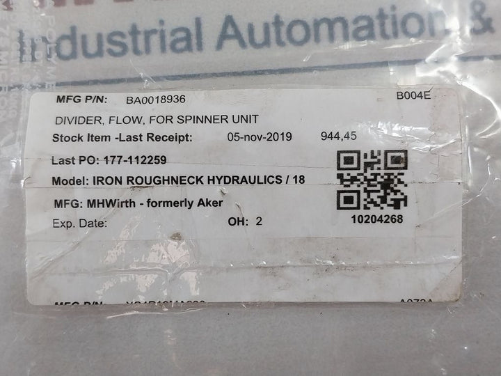 Hawe Tq 43-a 5 Flow Divider For Spinner Unit Ba0018936 B004E