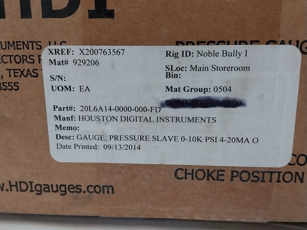 Hdi 20L6A14-0000-000-fd Pressure Gauge