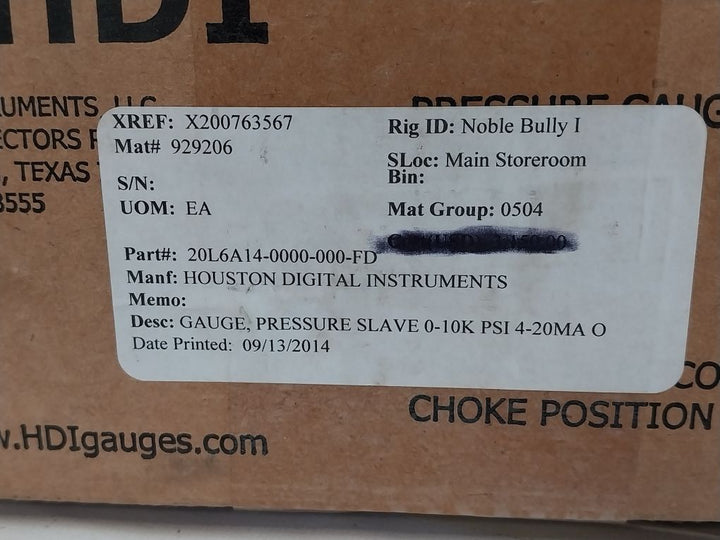 Hdi 20L6A14-0000-000-fd Pressure Gauge