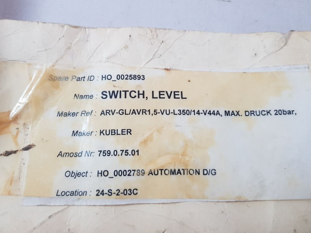 Heinrich Kubler Alvr1,5-vu-l350-svk44A-gl/Bv Level Switch
