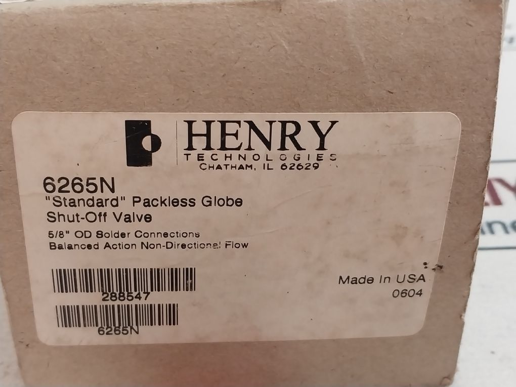 Henry 6265N Shut-off Valve Type Iii