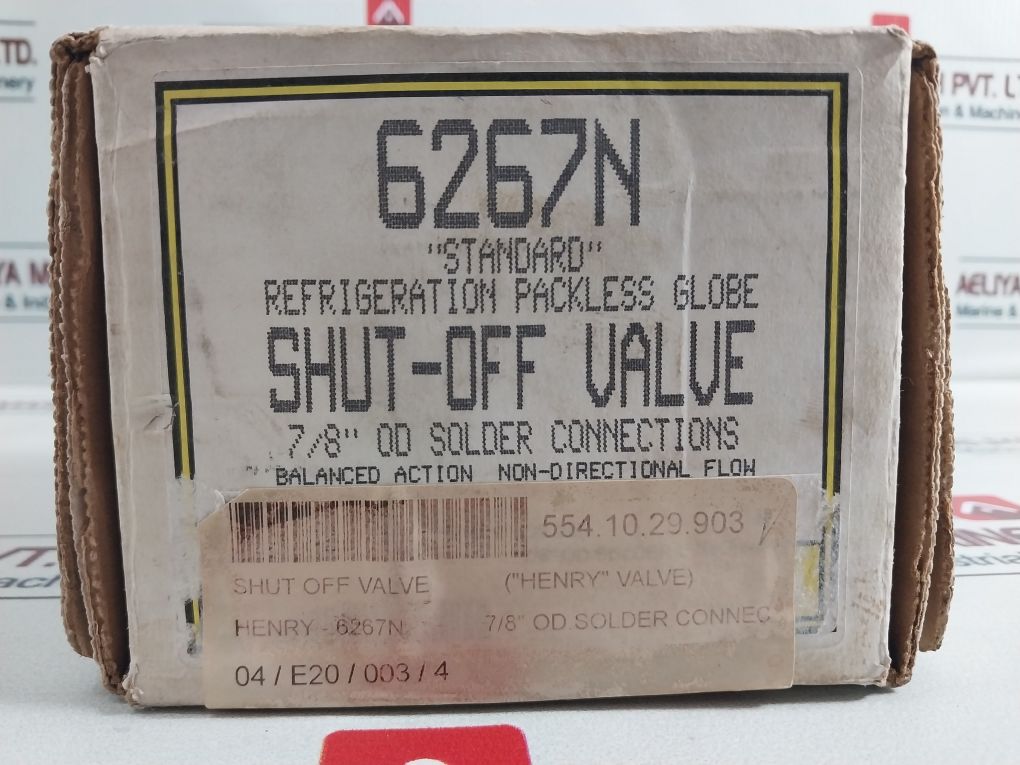Henry 6267N Shut-off Valve 7/8” Od Solder Connections