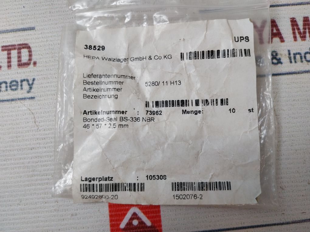 Lot Of 10X Hepa Walzlager 73962 Bonded-seal Bs-336 Nbr