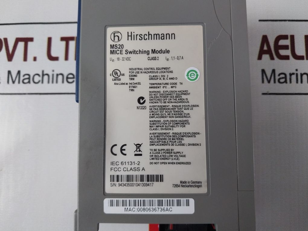 Hirschmann Ms20-0800Saaehh04.0.01 Mice Switching Module (Not Working)
