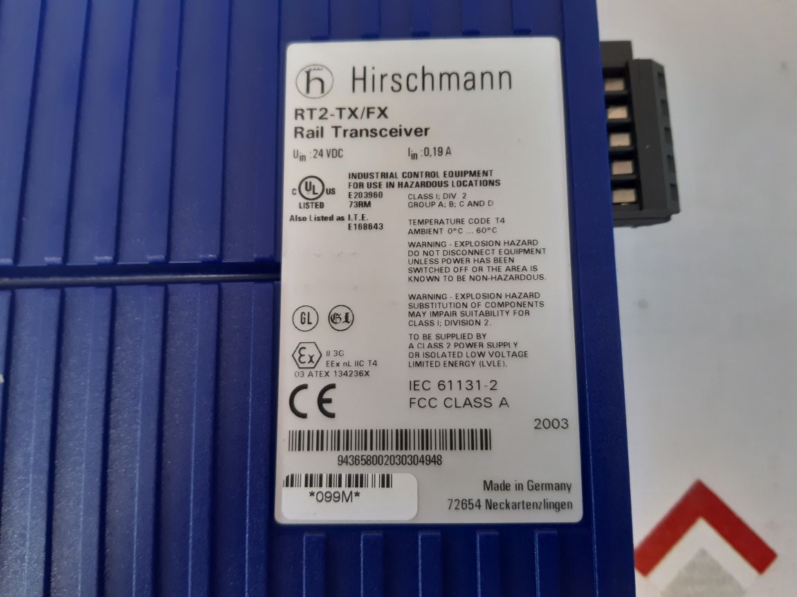 Hirschmann Rt2-tx/Fx Rail Transceiver 943 658-002