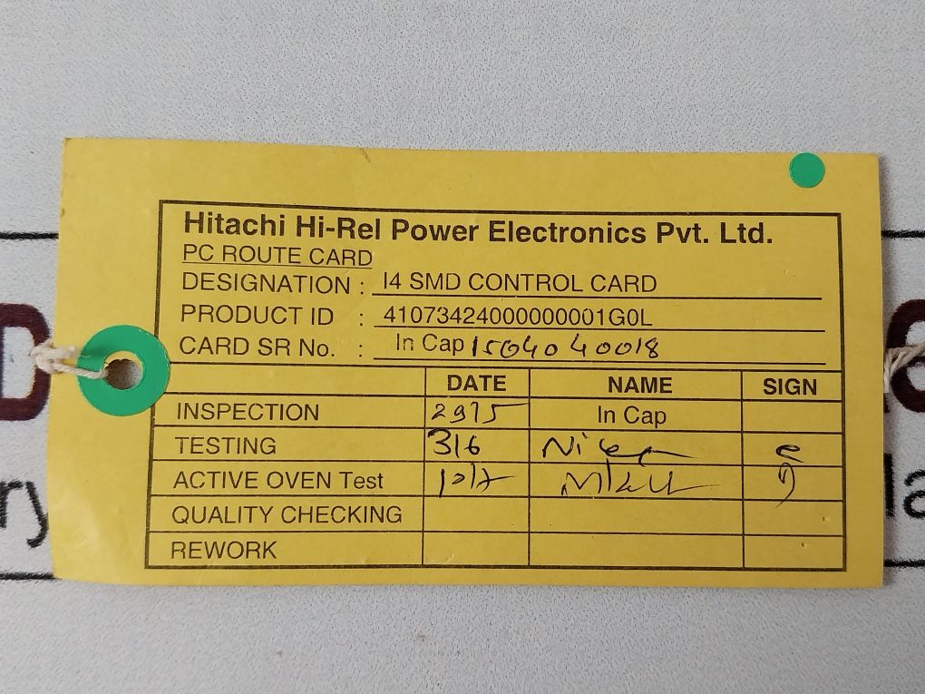 Hitachi 41073424000000001G0L Pc Route Card Hrd-424-inc1504040018