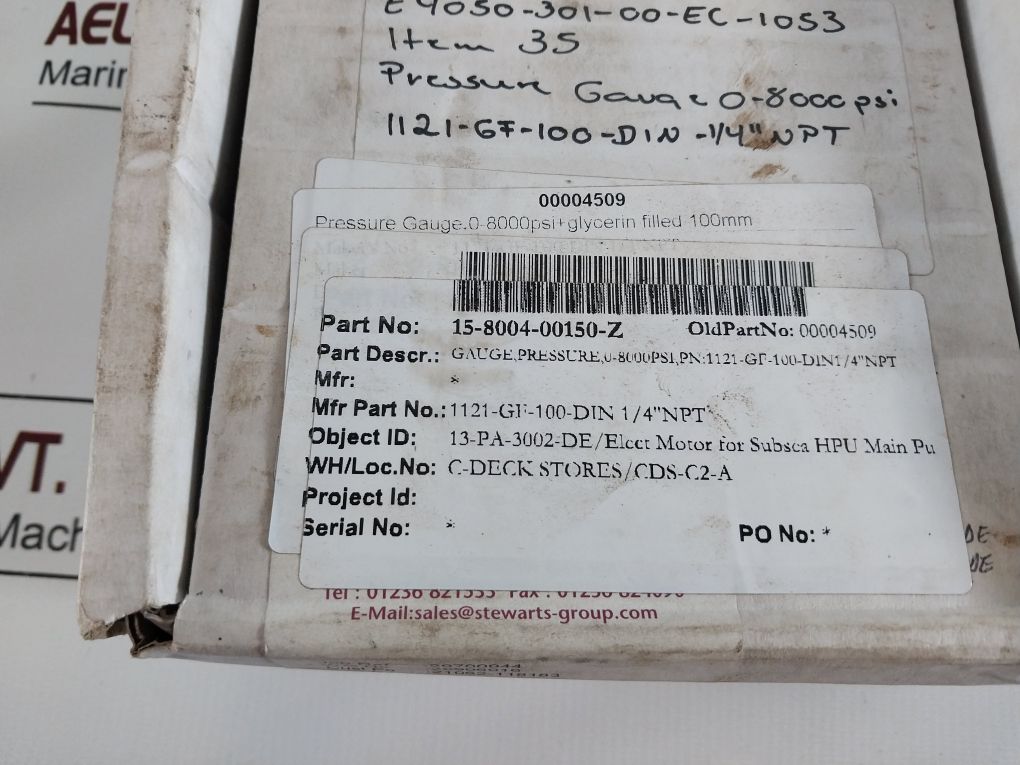 Hitec Products/Stewart 316 S.S. Tube Pressure Gauge 0-8000 Psi