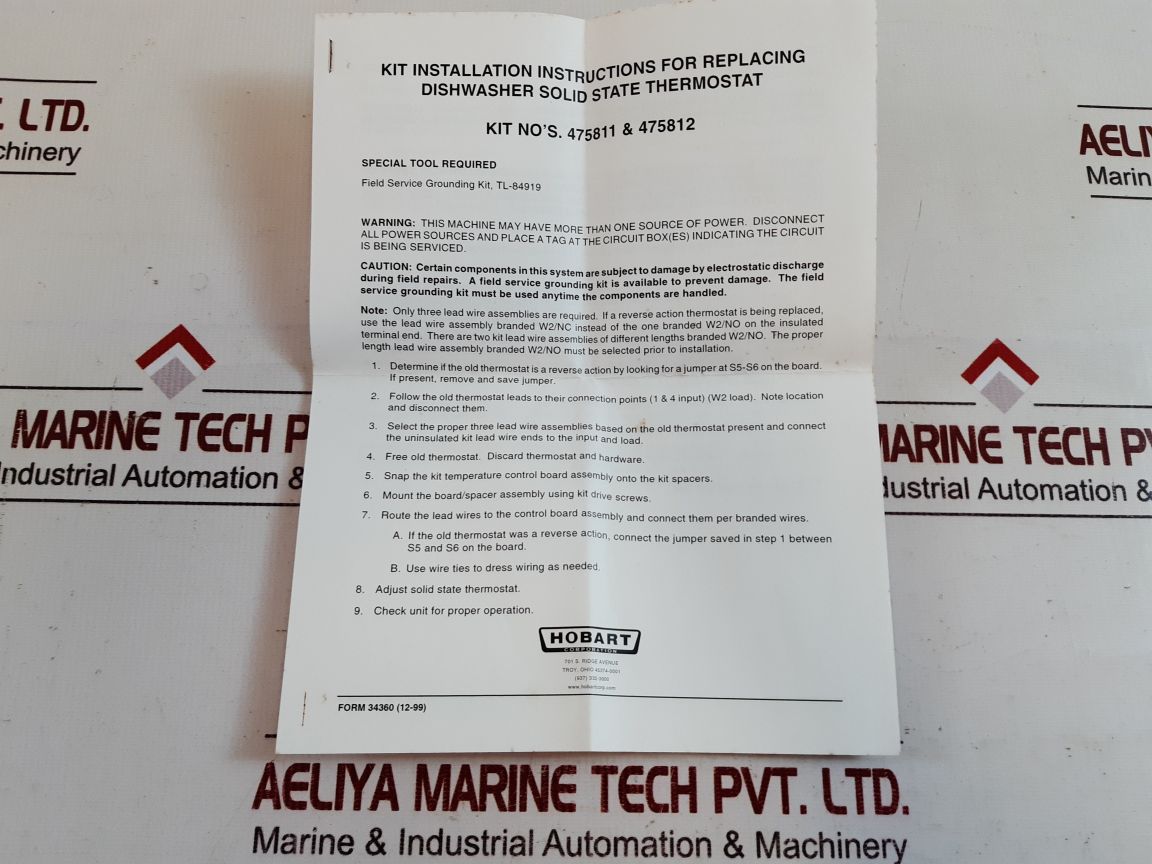 Hobart 00-475458 Temperature Control Solid State Thermostat 475458-1F-120 V
