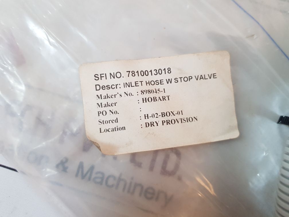 Hobart 898045-1 Inlet Hose W Stop Valve