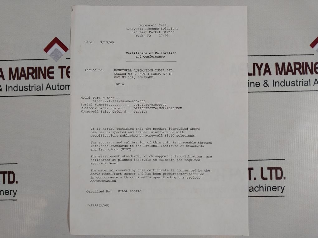 Honeywell Crn 0F11607.5C Conductivity Cell 04973-xx1-333-20-00-010-000