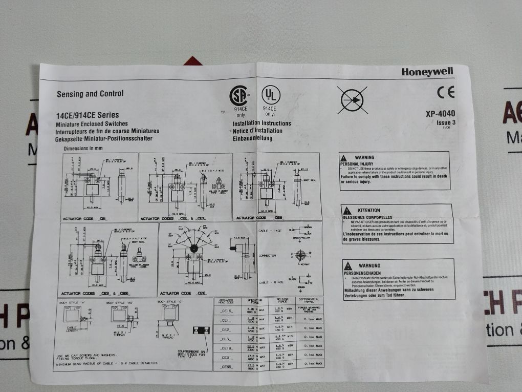Honeywell 4Ce102-1Rs Explosion Proof Limit Switch 14Ce Series