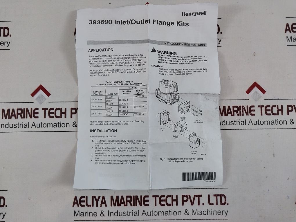 Honeywell 393690-14 Inlet/Outlet Straight Flange Kit