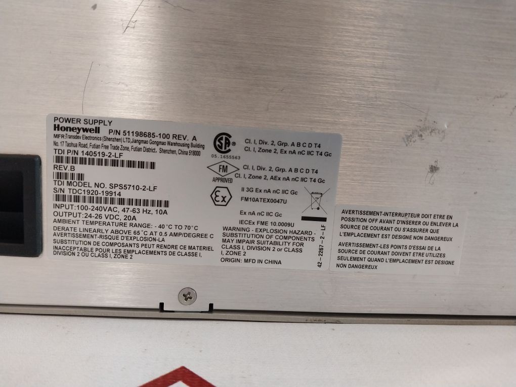 Honeywell 51198685-100 Rev. A Power Supply Module