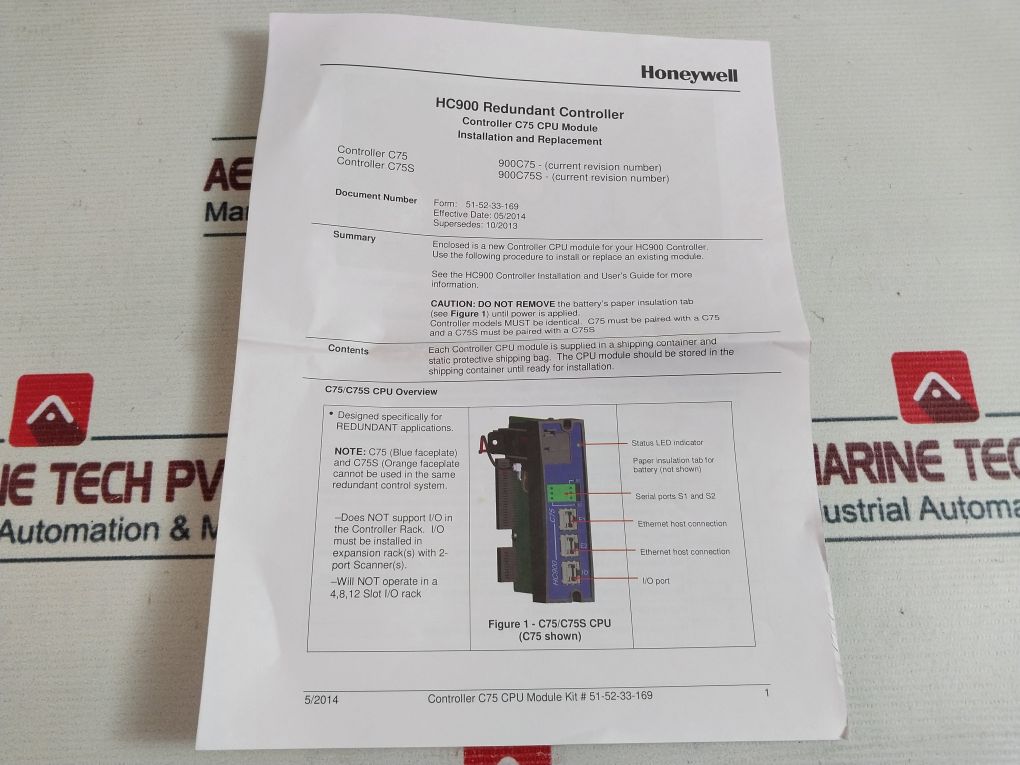 Honeywell 900C75-0360-00 Controller C75 Cpu Module 50072021-102