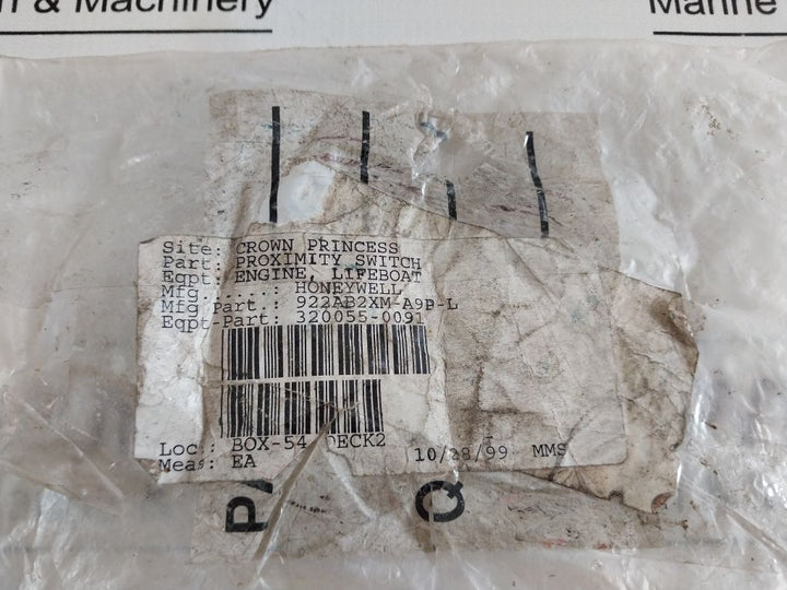 Honeywell Uk9750 Proximity Switch Sensor 922Ab2Xm-a9P-l