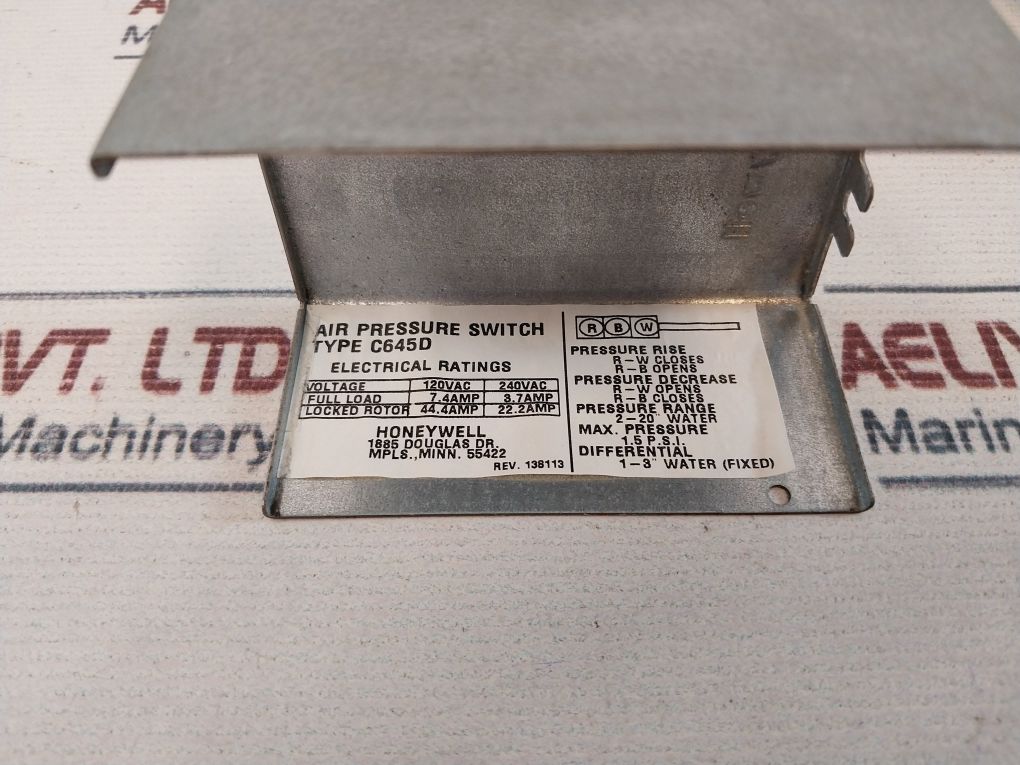 Honeywell C645D 1052 Air Pressure Switch