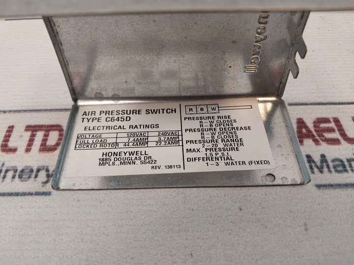 Honeywell C645D Air Pressure Switch