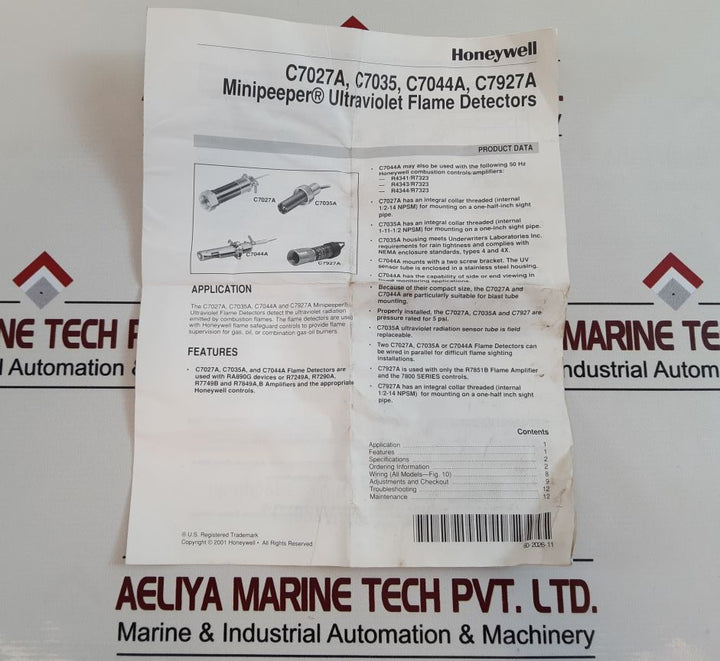 Honeywell C7027A 1031 Minipeeper Ultraviolet Flame Detectors
