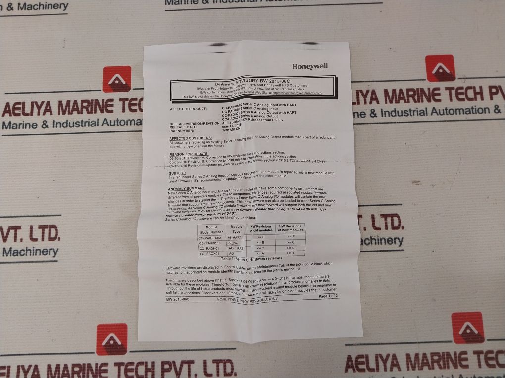 Honeywell Cc-paih02 Hart Analog Input Module