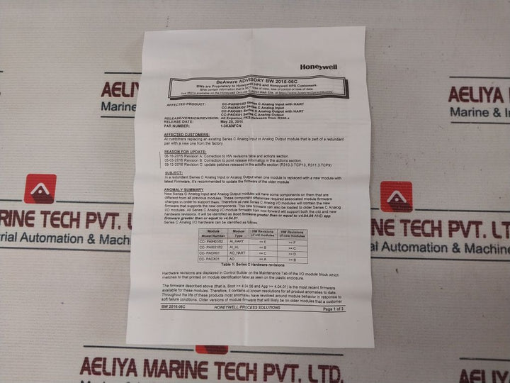 Honeywell Cc-paoh01 Hart Analog Output Module