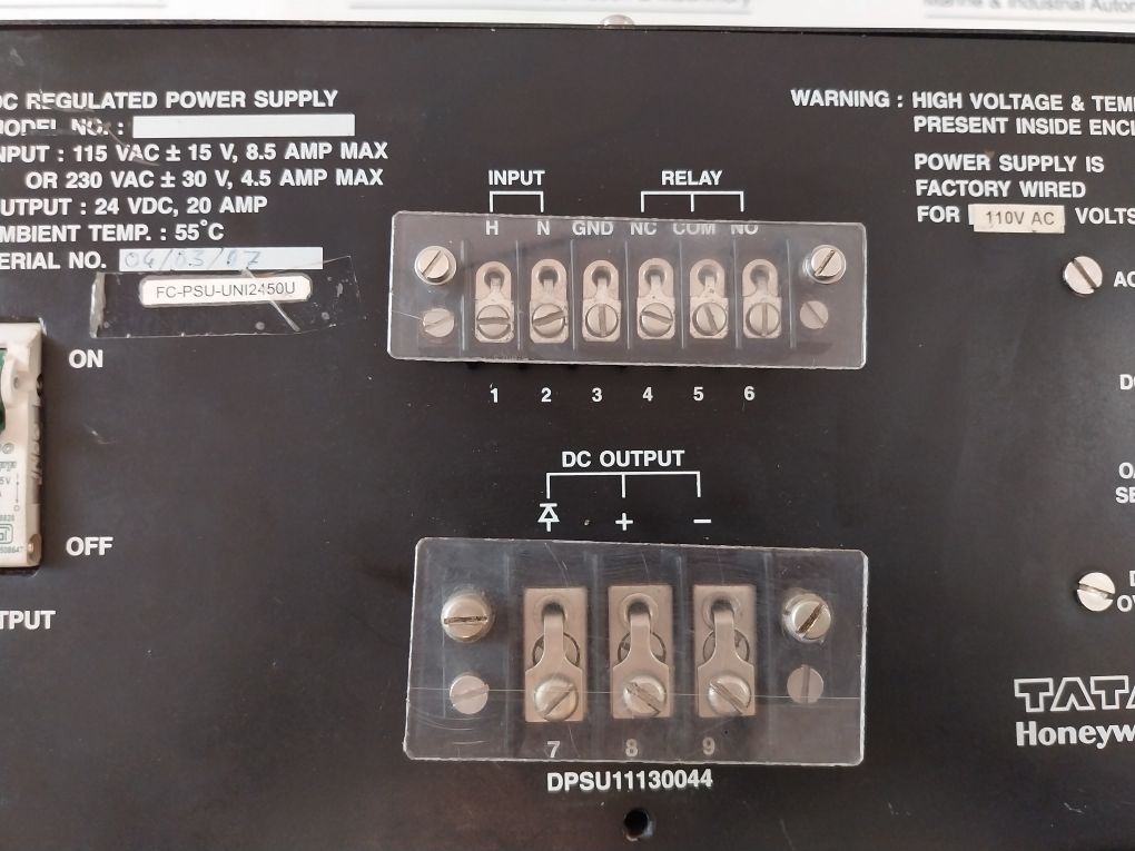 Honeywell Dpsu11130044 Dc Regulated Power Supply 115 Vac