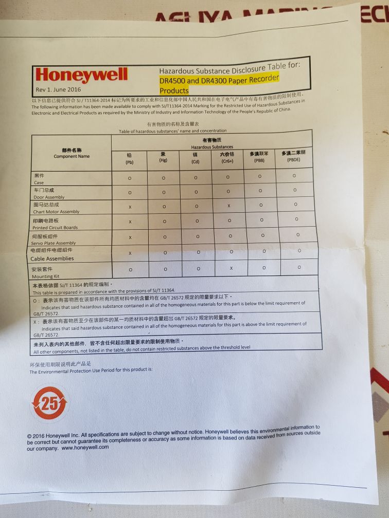 Honeywell Dr4300 Pen Chart Recorder With Display Dr4312-0000-g0100-0000-0000-00-000-00