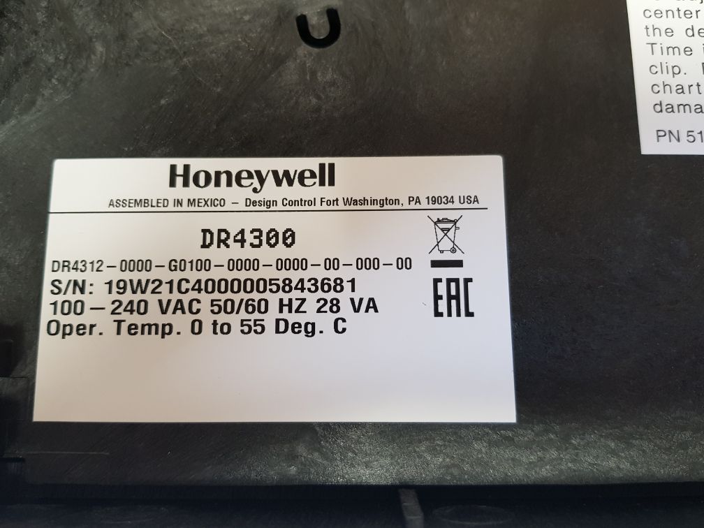 Honeywell Dr4300 Pen Chart Recorder With Display Dr4312-0000-g0100-0000-0000-00-000-00