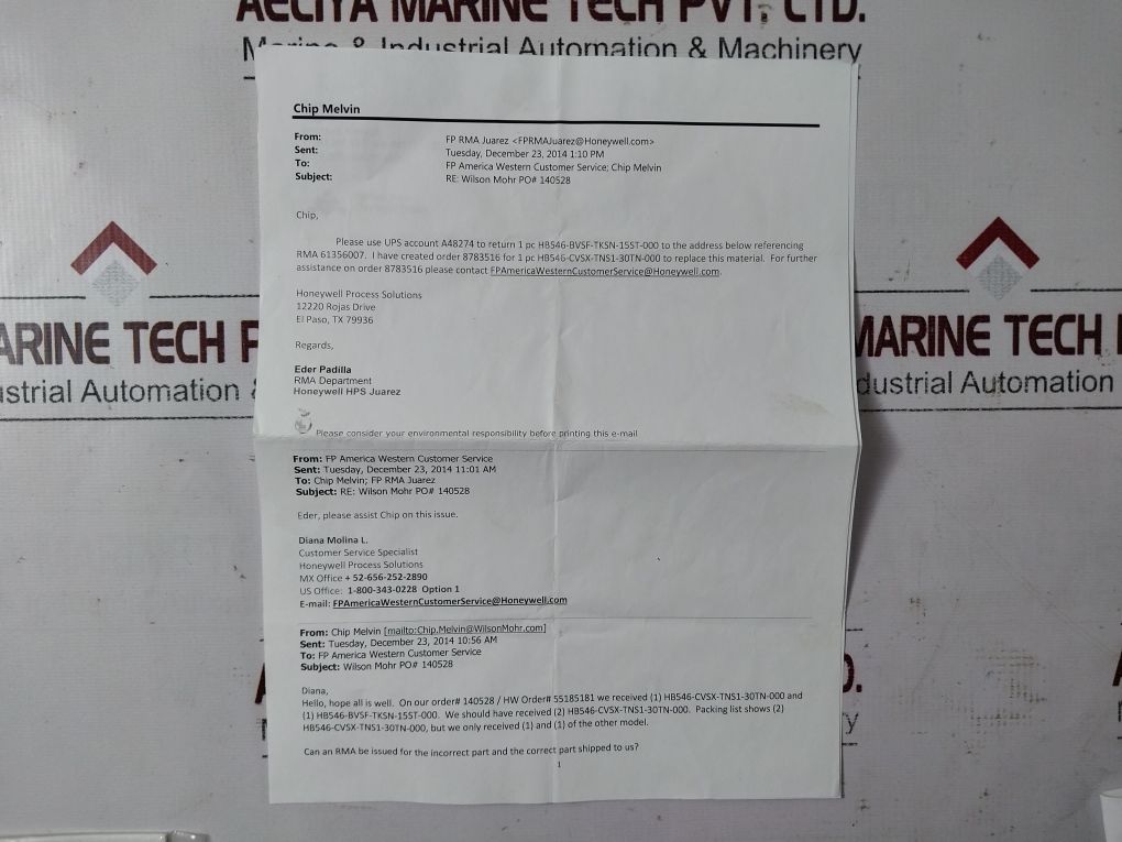 Honeywell Hb546-bvsf-tksn-15St-000 Sensor Hb546