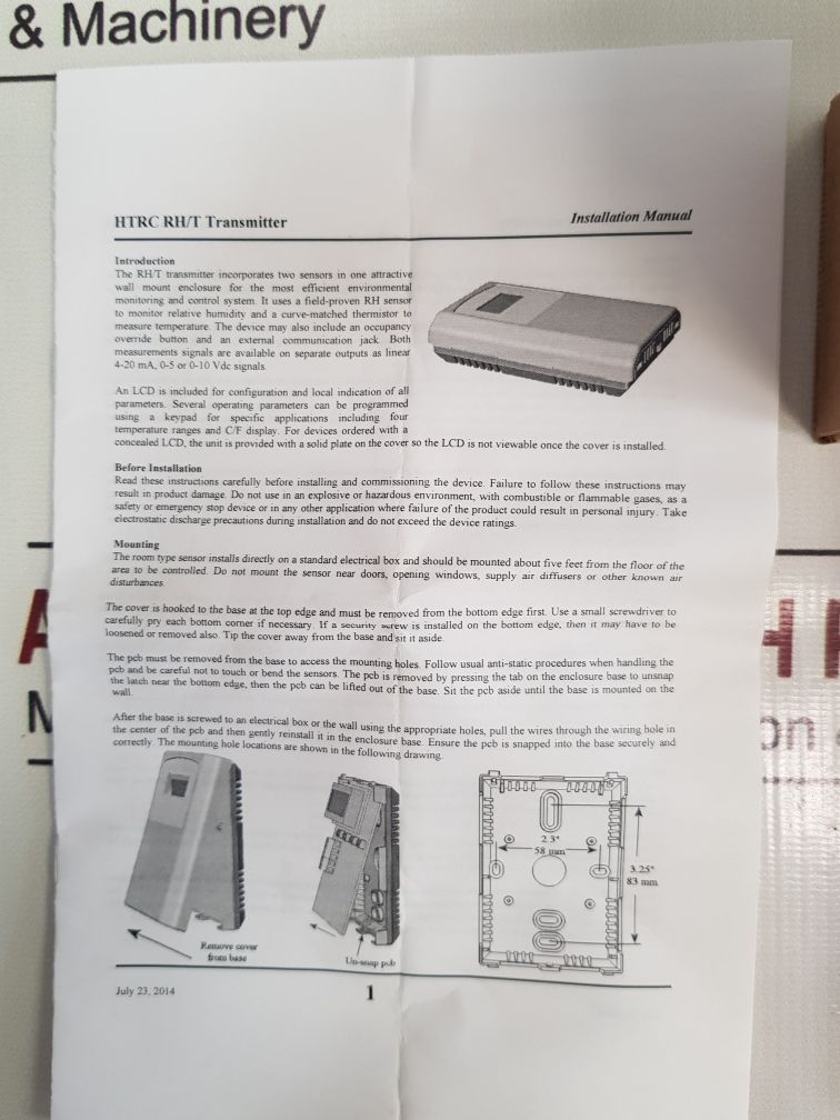 Honeywell Hhtrc5Li Humidity & Temp Transmitter With Box