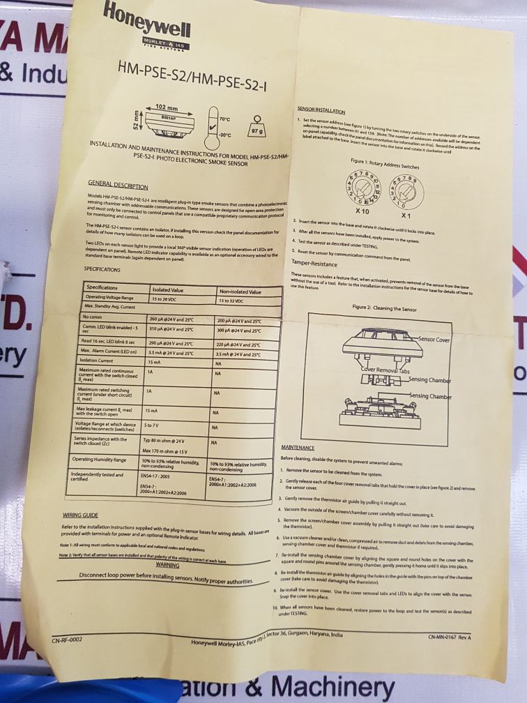 Honeywell Hm-pse-s2 Smoke Detector Cn-pl-0170