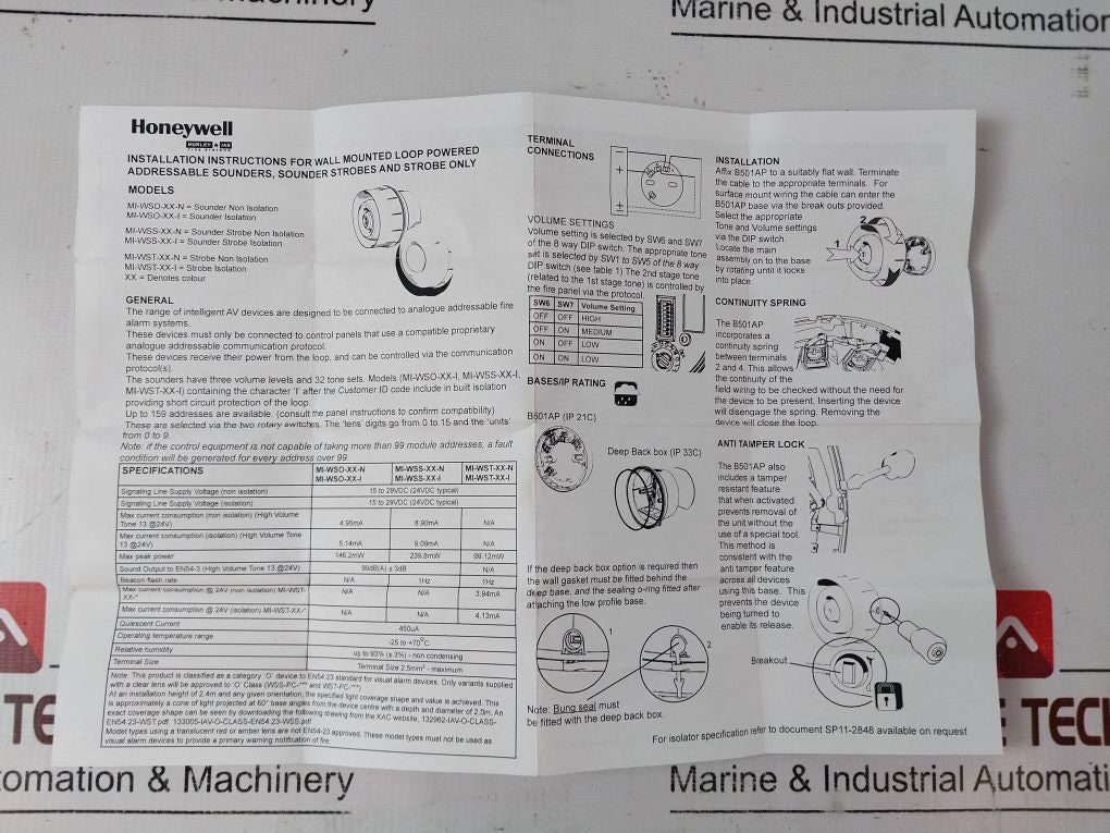 Honeywell/Morley-ias Mi-wso-pr-n Wall Mounted Loop Powered Addressable Sounder