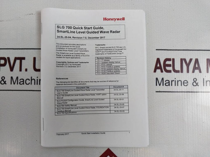 Honeywell Slg720-srhn00Vm01200-as3A-c-ahe-1101C-a-1A6-fx.F1.Pm-00000 Level Transmitter