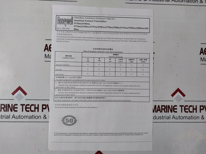 Honeywell Std870-f1Ac4Ah-1-0-ahc-11C-b-31A6-f1-0000 Pressure Transmitter