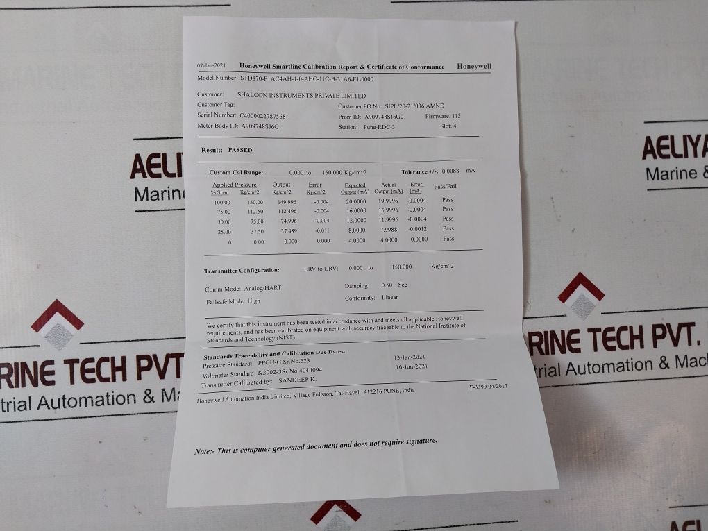 Honeywell Std870-f1Ac4Ah-1-0-ahc-11C-b-31A6-f1-0000 Pressure Transmitter