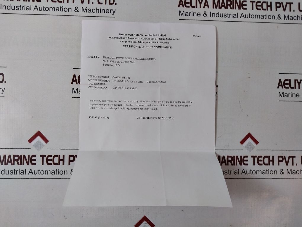 Honeywell Std870-f1Ac4Ah-1-0-ahc-11C-b-31A6-f1-0000 Pressure Transmitter