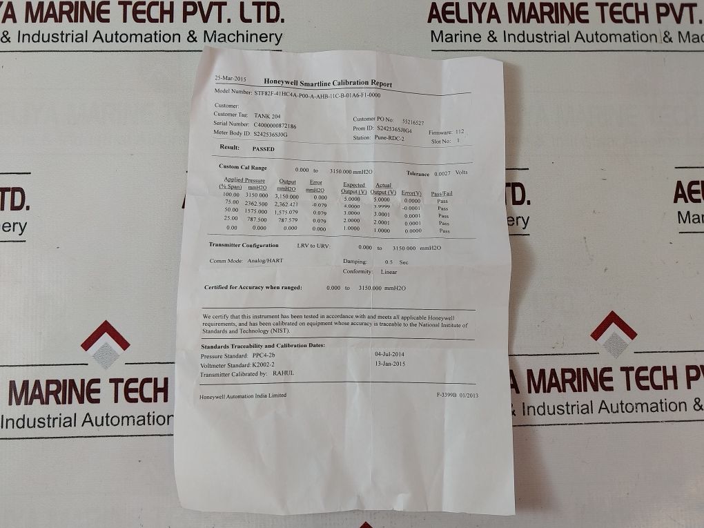 Honeywell Stf82F-41Hc4A-p00-a-ahb-11C-b-01A6-f1-0000 Pressure Transmitter