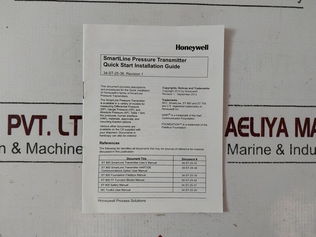Honeywell Stf82F-41Hc4A-p00-a-ahb-11C-b-01A6-f1-0000 Pressure Transmitter