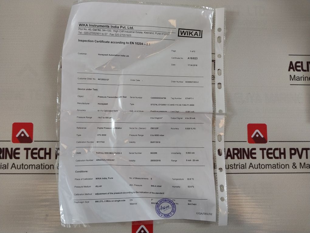 Honeywell Stg74L Pressure Transmitter Stg74L-e1G000-1-c-ahd-11C-b-11A0-f1-0000